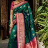 Superb Green Color Soft Lichi Silk Cloth Beautiful Rich Pallu Saree