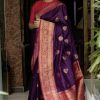 Superb Purple Color Soft Lichi Silk Cloth Beautiful Rich Pallu Saree