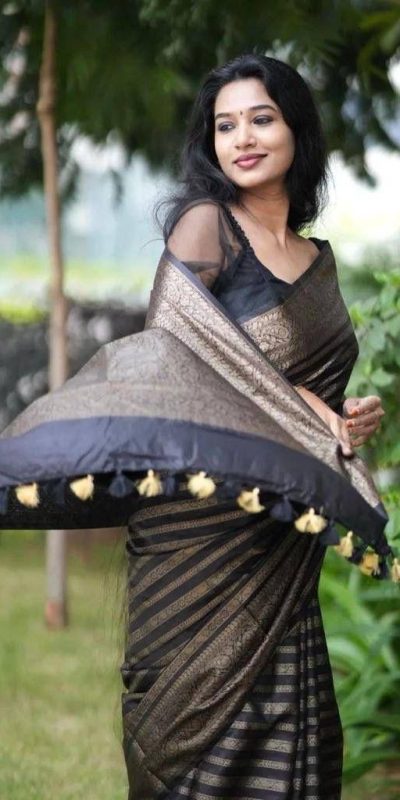 KP 4085 Black Color Soft Lichi Silk Jacquard On All Over Saree Casual, Party Wear, Wedding, Events Etc. Expected Delivery 4-6 Working Days @1399/- | Designer Sarees, Sarees, Bollywood Sarees, Creative Sarees, Embroidered Sarees, Ethnic Saree, Modern Digital sarees, Party Wear Sarees