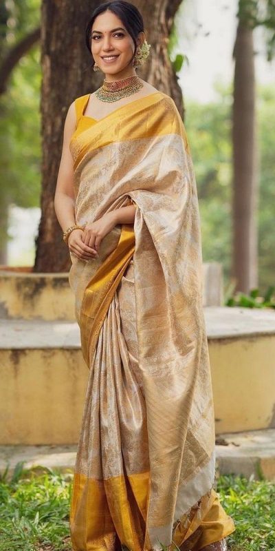 KP 5068 Golden Color Soft Lichi Silk Cloth Beautiful Rich Pallu Saree Casual, Party, Wedding, Festive, Events Etc. Expected Delivery 4-6 Working Days @1449/ | Designer Sarees, Sarees, Bollywood Sarees, Creative Sarees, Embroidered Sarees, Ethnic Saree, Modern Digital sarees, Party Wear Sarees
