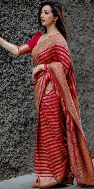 KP 4085 Red Color Soft Lichi Silk Jacquard On All Over Saree Casual, Party Wear, Wedding, Events Etc. Expected Delivery 4-6 Working Days @1399/- | Designer Sarees, Sarees, Bollywood Sarees, Creative Sarees, Embroidered Sarees, Ethnic Saree, Modern Digital sarees, Party Wear Sarees