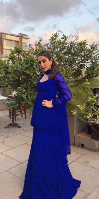 Aesthetically Blue Color Foix Georgette Embroidery Salwar Suit