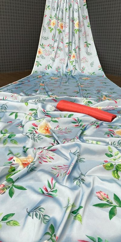 Aglow Agua Color Devsena Soft Silk Digital Printed Work Saree