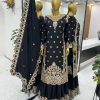 Aglow Black Color Pure Chinnon Silk Embroidery Salwar Suit