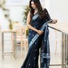 Aglow Black Color Soft Lichi Silk Ordinary Design Rich Pallu Saree