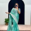 Aglow Blue Color Burberry With Blooming Embroidery Saree