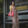 Aglow Cream Color Plain Linen Digital Printed All Over Work Saree