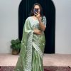 Aglow Green Color Burberry With Blooming Embroidery Saree
