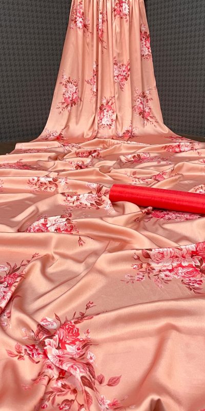 Aglow Light Peach Color Devsena Soft Silk Digital Printed Saree