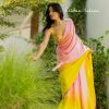 Aglow Light Pink & Yellow Satin Silk Blouse Digital Print Saree