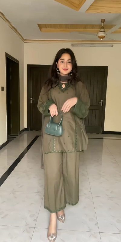 Aglow Mehndi Green Color Muslin thread Sequence Salwar Suit