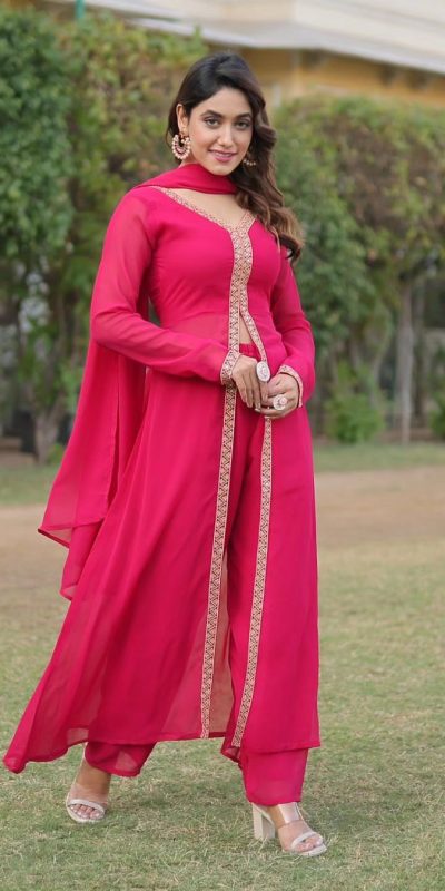 Aglow Pink Color Georgette Embroidery Sequence Salwar Suit