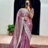 Aglow Purple Color Burberry With Blooming Embroidery Saree