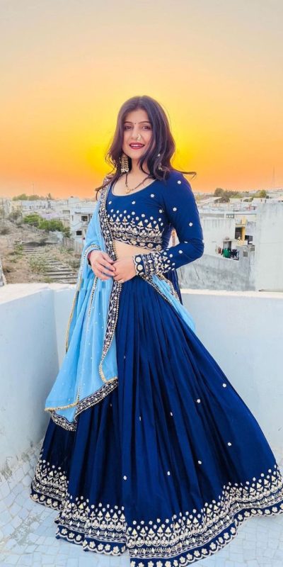 Aglow Royal Blue Color Georgette Embroidery Lehenga Choli