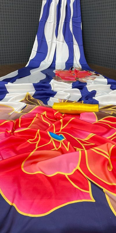 Aglow White & Blue Color Devsena Soft Silk Digital Printed Saree