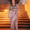 Anasuya Bharadwaj Purple Organza Silk Embroidery Thread Saree