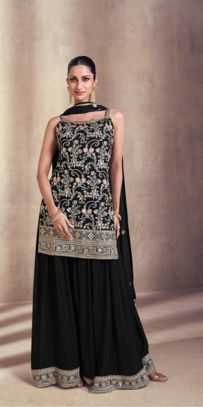 Artful Black Color Georgette Embroidery Work Salwar Suit