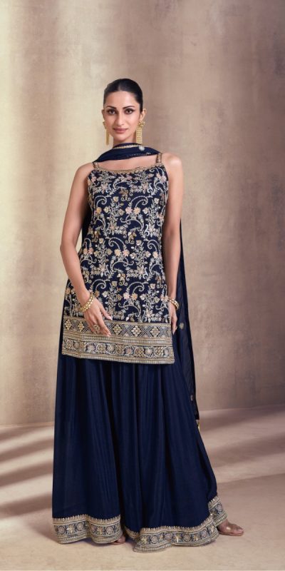 Artful Blue Color Georgette Embroidery Work Salwar Suit