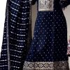 Artful Navy Blue Color Chinnon Embroidery Sequence Salwar Suit