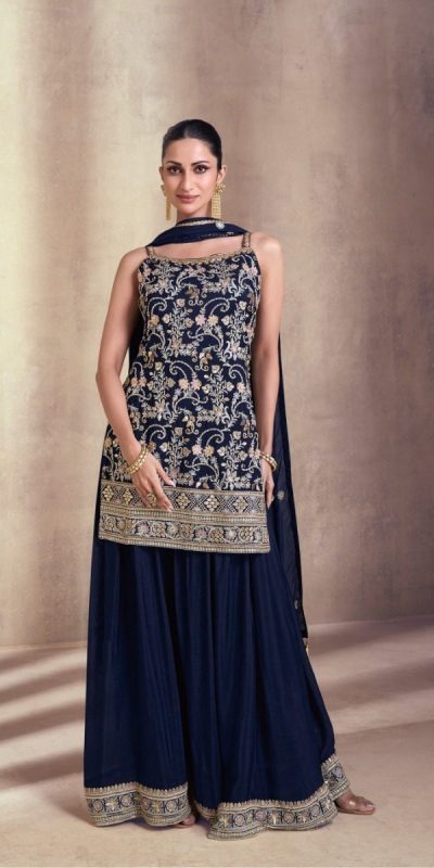 Artful Navy Blue Color Georgette Embroidery Work Salwar Suit