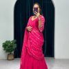 Artful Pink Color Georgette Embroidery Moti Work Lehenga Saree