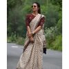 Artful White Color Plain Linen Digital Printed All Over Work Saree
