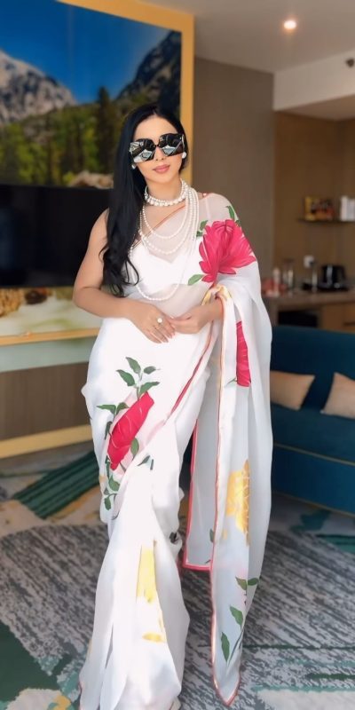 Artful White Color Pure Soft Georgette Silk Design All Over Saree