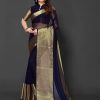 Beautiful Navy Blue Color Chiffon Running Chiffon Blouse Saree