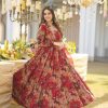 Beautiful Red Color Rayon Digital Printed Full Sleeves Gown