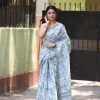 Classic Light Blue Color Linen Beautiful Digital Printed Work Saree