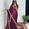 Classic Purple Color Burberry Foil And Zari Embroidery Work Saree