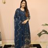 Classic Royal Blue Color Georgette Sequence Embroidery Gown