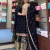 Cute Black Color Chinnon Silk Embroidery Sequence Salwar Suit