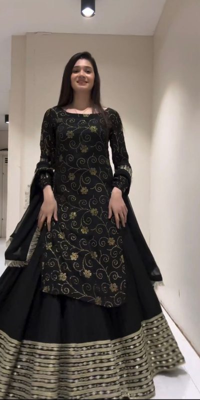 Cute Black Foix Georgette Thread With Sequence Lehenga Choli