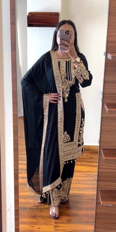 Cute Black Color Georgette Embroidery Sequence Salwar Suit