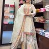 Cute White Color Chinnon Silk Embroidery Sequence Salwar Suit