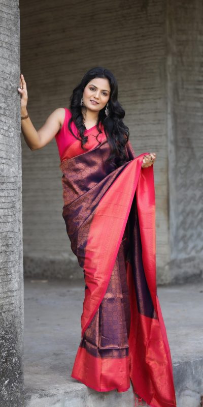 Dazzling Navy Blue Color Soft Silk Beautiful Rich Pallu All Over Saree