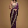 Dazzling Purple Color Rangoli Silk Embroidery Sequence Saree