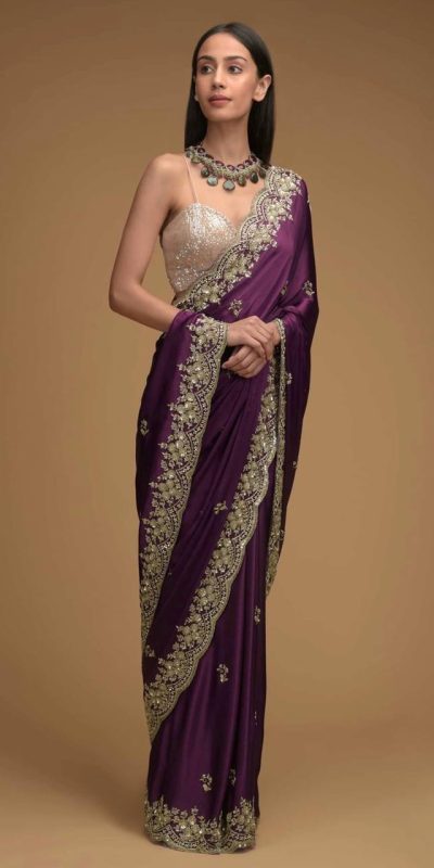 Dazzling Purple Color Rangoli Silk Embroidery Sequence Saree