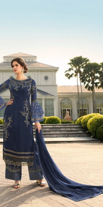Elegant Blue Color Georgette Embroidered Sequence Salwar Suit