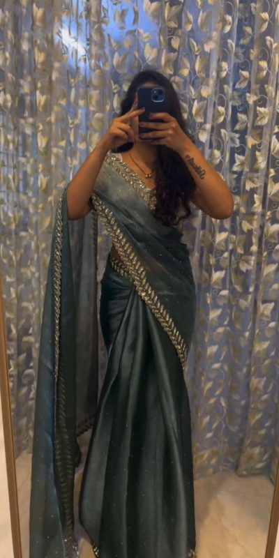 Elegant Blue Color Soft Jimmy Choo Embroidery Sequence Saree