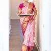 Elegant Pink Color Soft Silk Golden And Silver Zari Design Saree