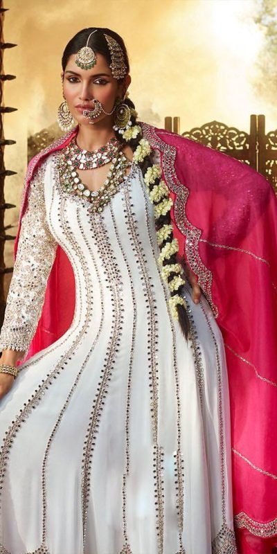 Elegant White Color Chinon Silk Embroidery Sequence Salwar Suit