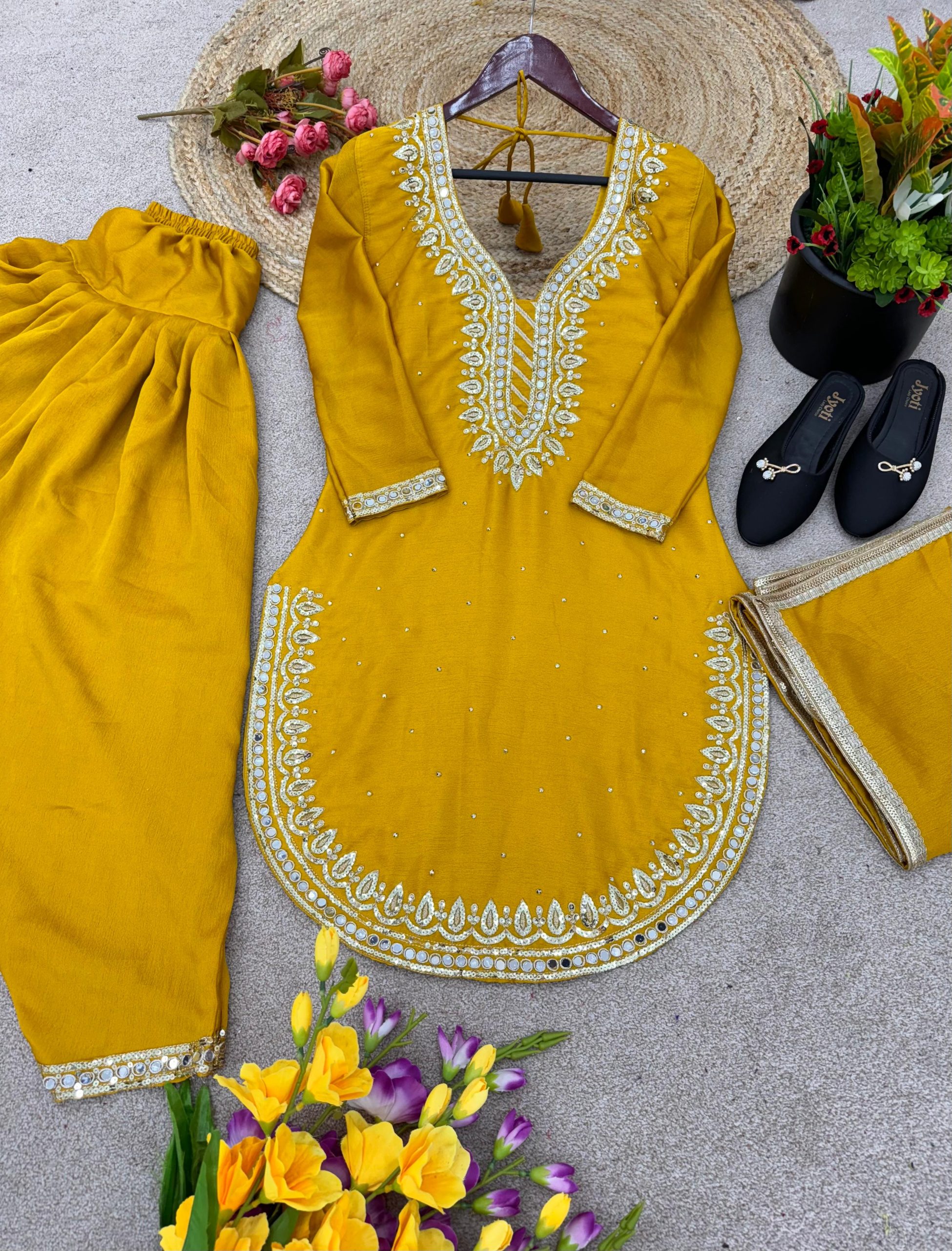 exotic-yellow-color-pure-chinnon-embroidery-diamond-salwar-suit