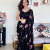Fancy Black Color Georgette Sequence Multi Thread Work Saree