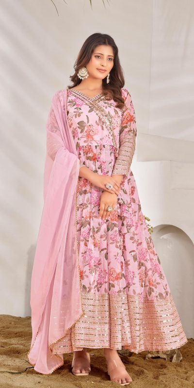 Fancy Pink Color Georgette Embroidery Sequence Sharara Suit