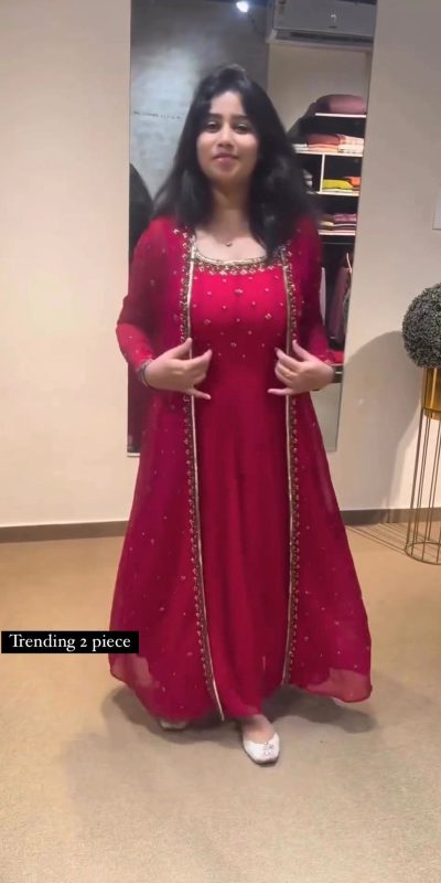 Fancy Pink Color Georgette Thread Sequence Shrug Salwar Suit