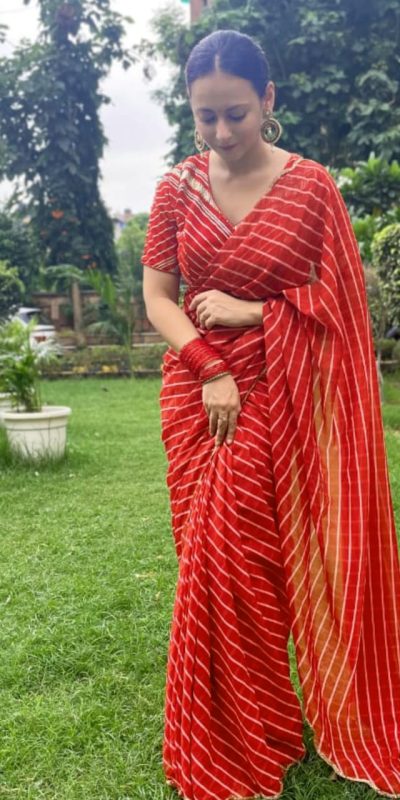 Fancy Red Color Soft Georgette Digital Leheriya Printed Saree