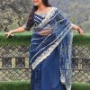 Fancy Royal Blue Blooming Vichitra Embroidery Lehenga Saree