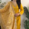 Fancy Yellow Color Georgette Embroidery Full Sleeves Salwar Suit